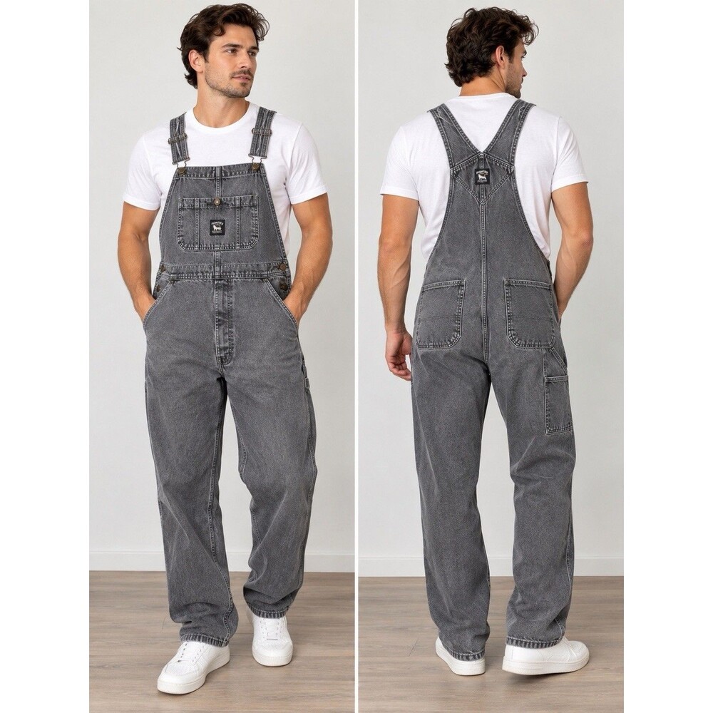 Pointer Brand Denim Overalls Mens 36 Gray Black USA Made Workwear 90s Vintage